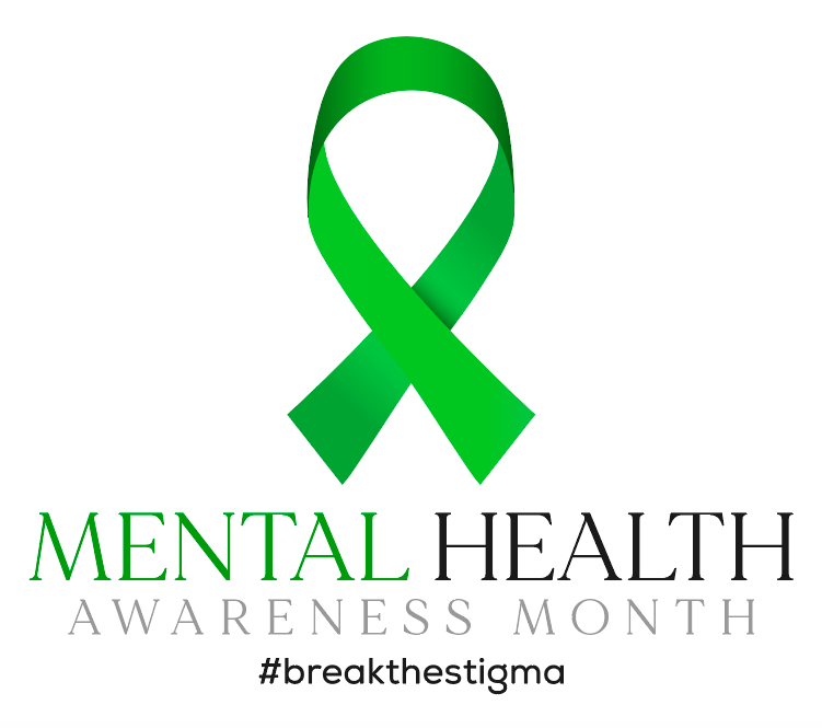 A Green ribbon with #BreakTheStigma on it for Mental Health Awareness Month.