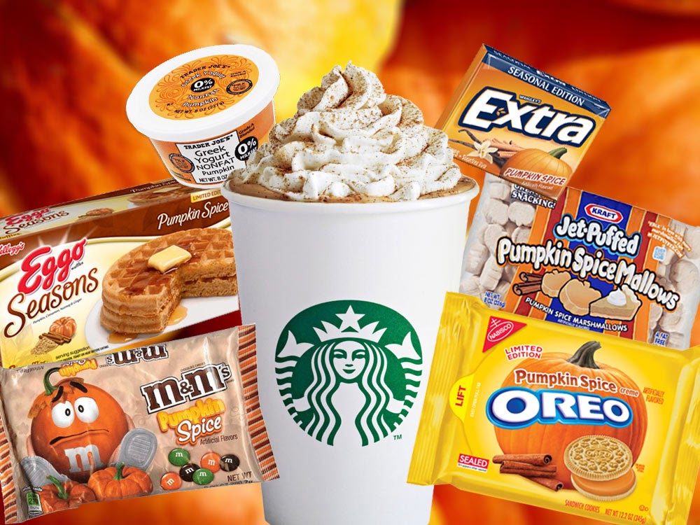 Image detailing how major food name brands capitalize on the pumpkin spice craze.  