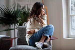 A woman contemplating chronic anxiety